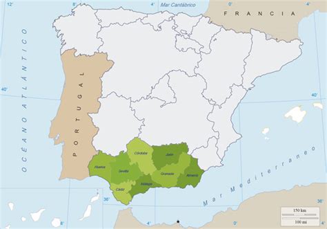 Mapa de Andalucía físico y político (para imprimir y estudiar)