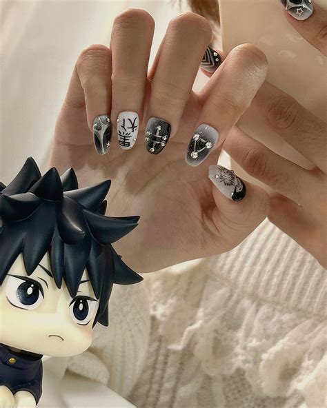 Megumi Inspired Nails Really Cute Nails Anime Nails Stylish Nails