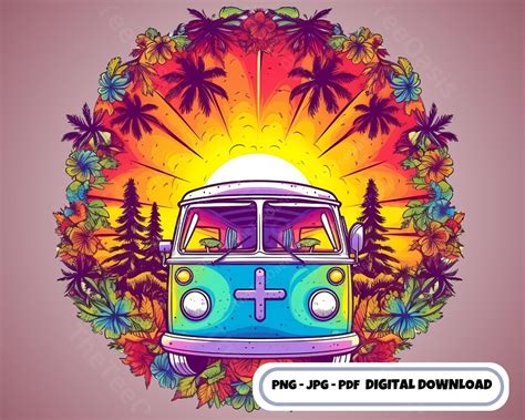 Sunset Retro Van Clip Art Hippie Van Png Hippie Groovy Van Clipart ...