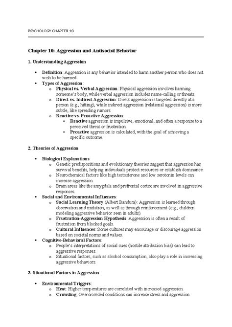 Psychology Chapter 10 - PSYCHOLOGY CHAPTER 10 Chapter 10: Aggression