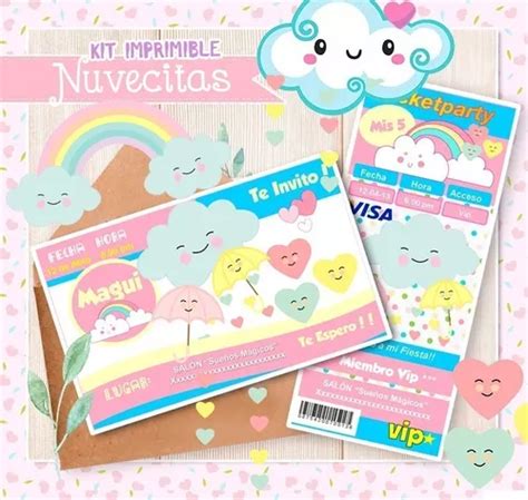 Kit Imprimible Cumpleaños Nubecitas Nube Arcoiris Promo 2x1 Meses sin