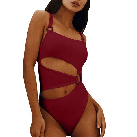 One Piece Thong Swimsuit Women S Sling Solid Color Bikini Bathing Suit Walmart