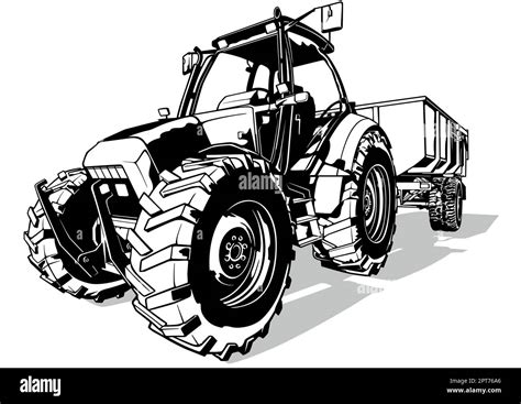 Drawing Of An Agricultural Tractor With A Trailer Stock Vector Image