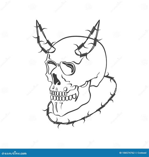 Skull With Barbed Wire Vector Illustration On White Background