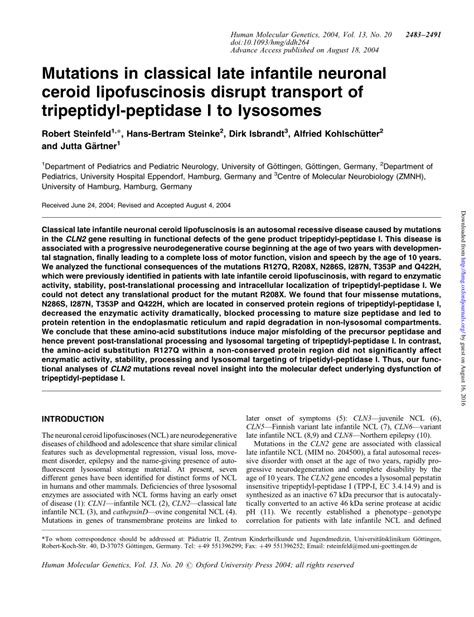 Pdf Mutations In Classical Late Infantile Neuronal Ceroid