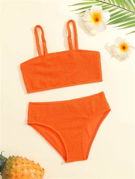 Shein Ensemble De Bikini Pliss Simple Pour Jeune Fille T Plage Mode En Ligne Shein France