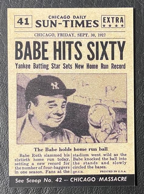 1954 Topps Scoop 41 Babe Ruth Reprint Mint Condition New Etsy