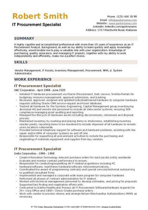 It Procurement Specialist Resume Samples Templates For