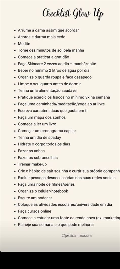 Checklist Para Seu Glow Up Glow Up Glow Positive Habits