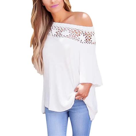 Sexy Off Shoulder Hollow Out T Shirt Women Casual Chiffon T Shirts