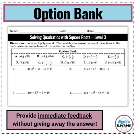 Solving Quadratics With Square Roots Level 3 Made By Teachers