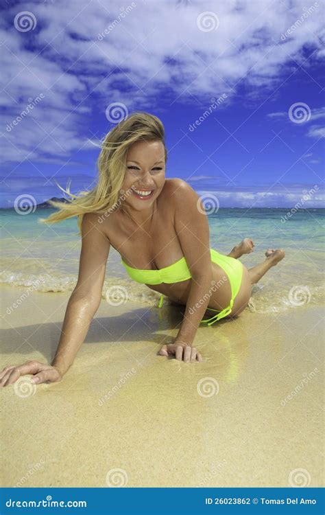 Beautiful Blond In Bikini On Beach Stock Photo Image Of Woman Beach