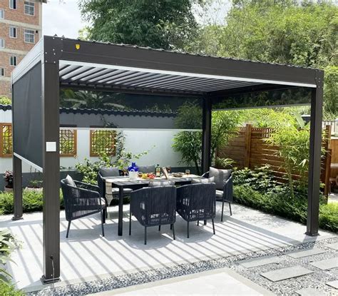 Modern Aluminum Bioclimatic Pergola With Motorized Louvre Roof Kits Arched Garden Pergola For