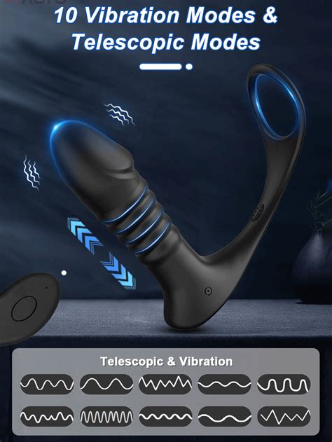 Thrusting Anal Vibrator With Penis Ring Prostate Massager Vibrator