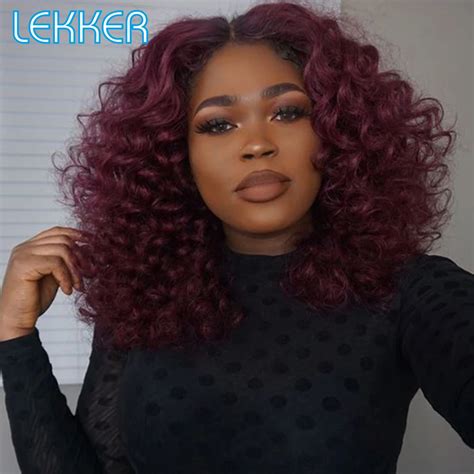 Lekker Burg 99J Red Deep Wave 13x6x1 Lace Front Human Hair Wigs For