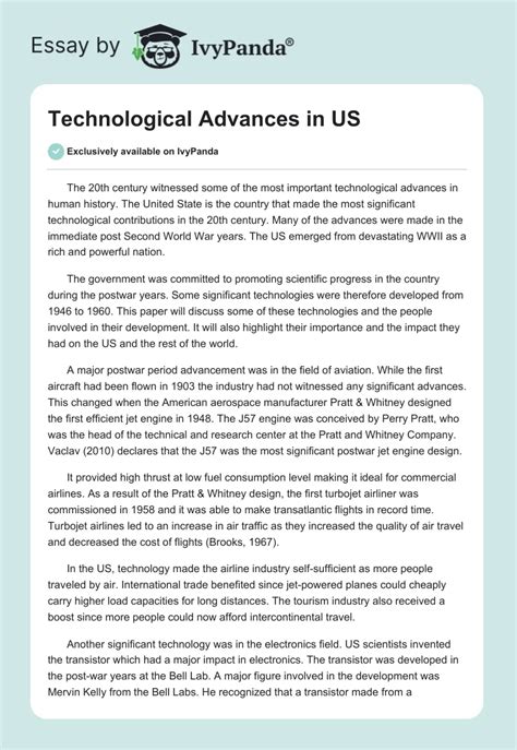 Technological Advances In Us 574 Words Essay Example