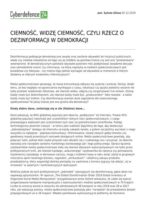 Pdf Ciemno Widz Ciemno Czyli Rzecz O Dezinformacji W Demokracji