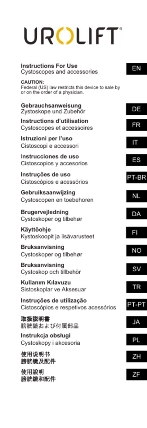 Urolift Cystoscopes And Accessories Instructions For Use Pdf Download