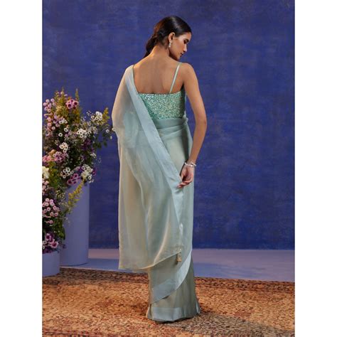 Gajra Gang By Nykaa Fashion Vintage Rani Turquoise Sheer Organza Saree