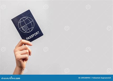 Banner With Woman Hand Holding Passport On Violet Background Travel Concept Identity