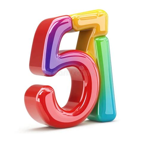 Colorful Number Fifty-One, Glossy 3D Render Stock Illustration
