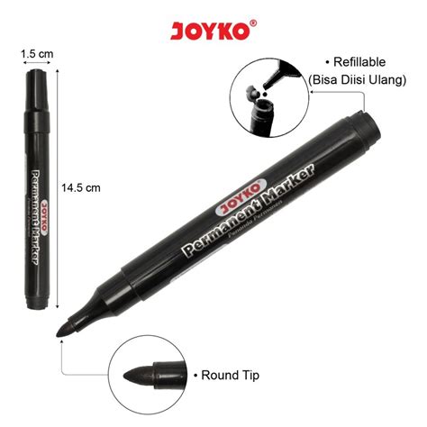 Joyko Permanent Marker Black Pm Spidol Round Tip Refillable