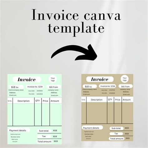 Invoice Canva Template Printable Invoice Template Editable Etsy