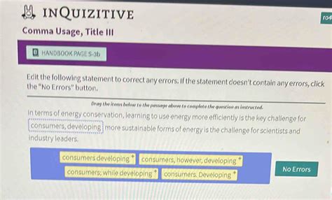 Solved InQuizitive Ro4 Comma Usage Title III HANDBOOK PAGE S 3b Edit