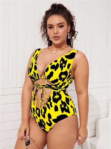 Plus Allover Print Cut Out One Piece Swimsuit Shein Usa