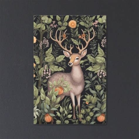 William Morris Inspired Deer Art Print Whimsical Art Deer Canvas Art