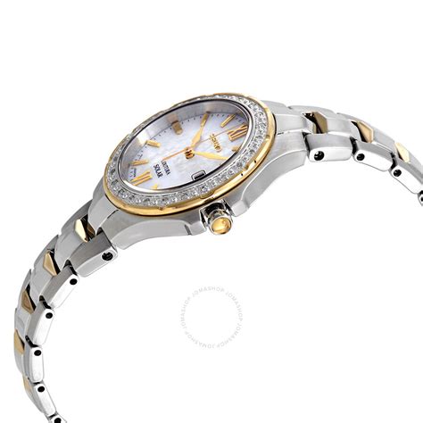 Seiko Coutura Mother Of Pearl Dial Two Tone Ladies Watch Sut240 Solar