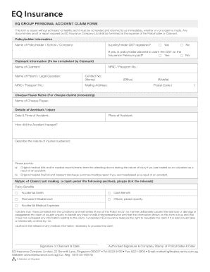 Fillable Online Eq Group Personal Accident Claim Form Eq Insurance