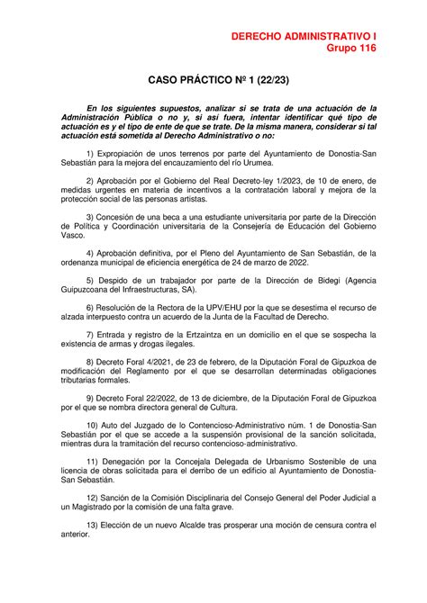 Caso 1 derecho adm I DERECHO ADMINISTRATIVO I Grupo 116 CASO PRÁCTICO