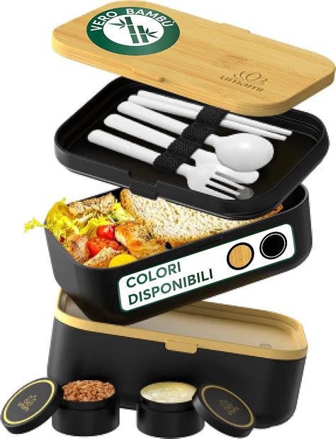 Umami Porta Pranzo 2L Lunch Box Ermetico Con 4 Scomparti E Posate