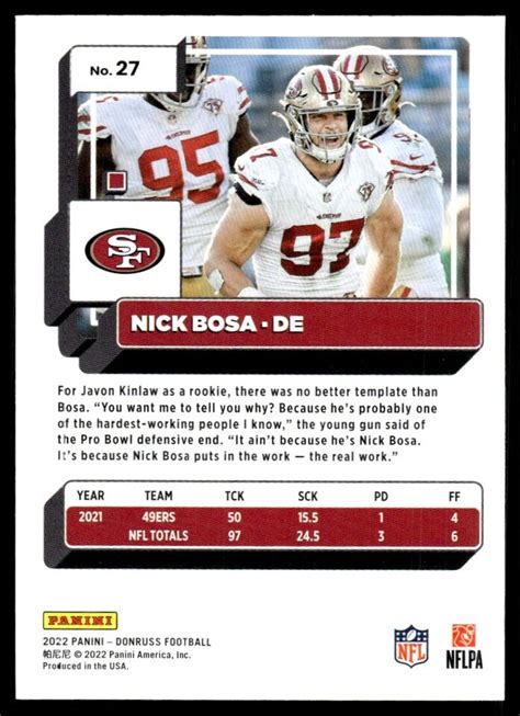 2022 Donruss Nick Bosa 0 San Francisco 49ers 27 EBay