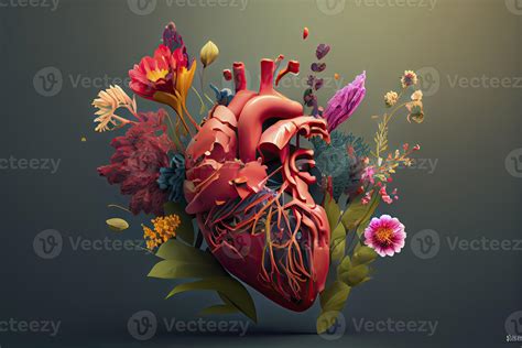 Human Heart With Flowers Love And Emotion Concept 21625864 Stock Photo