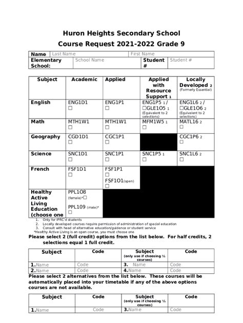 Grade Course Selection Doc Template Pdffiller