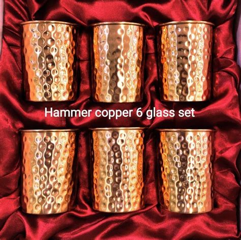 Golden Hammered Hammer Copper Glass Set Size 7inch Capacity 300ml