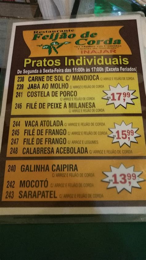 Menu Em Restaurante Nordestino Feij O De Corda Inajar De Souza S O