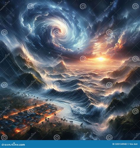 Massive Tropical Cyclone Storm Over America. View From Satellite Stock