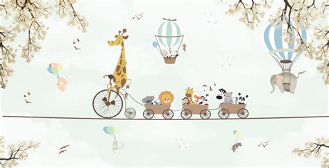 PAPEL DE PAREDE BALÕES GIRAFA BICICLETA LARISSA BENEVIDES