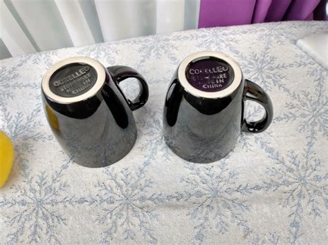 Vintage Corelle Black Stoneware 10 Oz. Mugs Set of 2 Ceramic Corelle ...