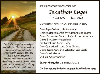 Traueranzeigen Von Jonathan Engel Trauer Wlz Online De