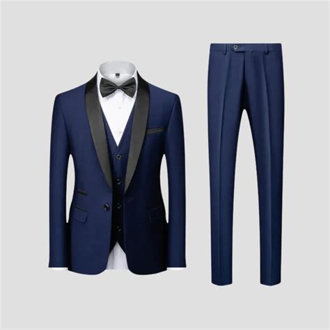 Mens Classic Tailored Three Piece Suit With Satin Lapels For Formal Ev