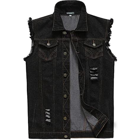 Nasky Men S Fit Retro Ripped Denim Vest Sleeveless Jean Vest And Jacket