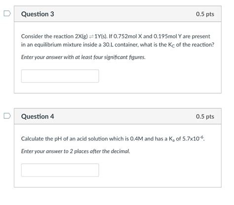 Solved Consider The Reaction 2xg⇌1ys If 0752 Molx And