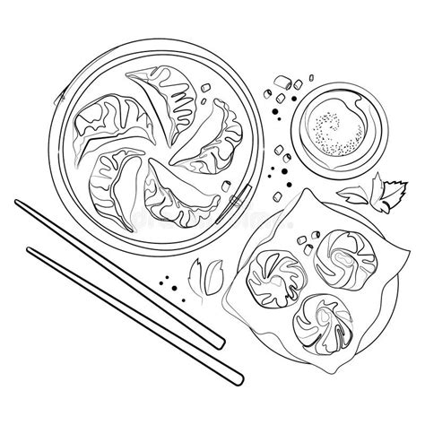 Asian Food Dim Sum And Gyoza In Bamboo Steamer With Chopsticks Vector