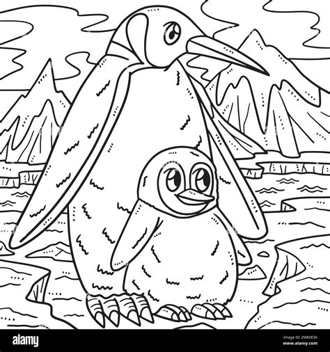 Mother Penguin and Baby Penguin Coloring Page Stock Vector Image & Art