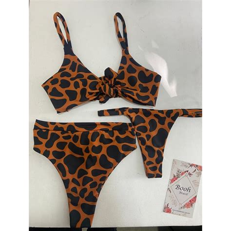 Biquini Estampado Amarrado Na Frente Calcinha Oncinha Fita Asa Delta Ou Hot Pants Sem Bojo