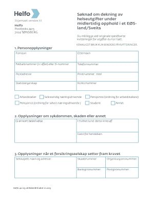 Fillable Online Sknad Om Dekning Av Skjemaet Helseutgifter Under Fax